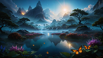 Serene Lake Landscape: A Stunning AI Art Experience, artistic, lake, landscape, AI Art HD wallpaper