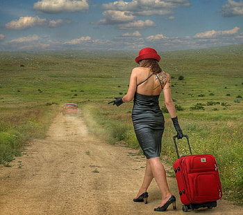 Left Alone, lady, traveller, car, alone, red, road, people, woman HD wallpaper