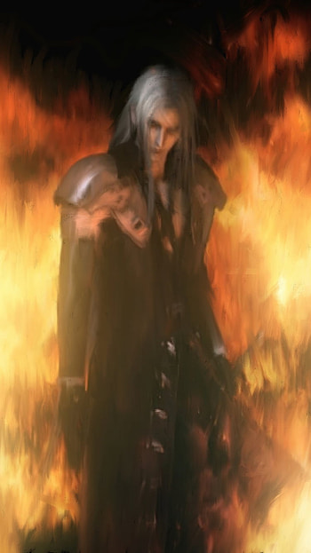 Sephiroth in the flame of Hell, video game, Final Fantasy HD phone wallpaper
