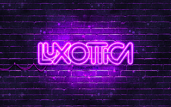 Luxottica violet logo, , violet brickwall, Luxottica logo, brands, Luxottica neon logo, Luxottica HD wallpaper