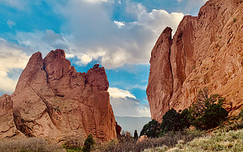Garden of the Gods, Colorado, clouds, sky, mountains, rocks, usa HD wallpaper
