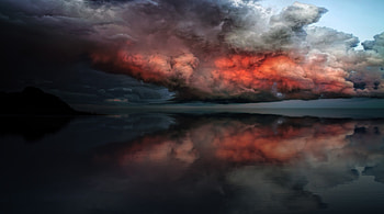 Storm Red Clouds Touching Ocean, clouds, storm, nature, ocean HD wallpaper