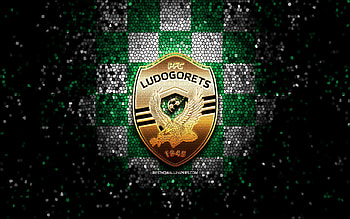PFC Ludogorets Razgrad, glitter logo, Parva liga, green white checkered background, soccer, bulgarian football club, Ludogorets logo, mosaic art, football, Ludogorets FC HD wallpaper