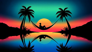 Tranquil Sunset Hammock - Relaxing Tropical, relaxation, hammock, silhouette, palm tree HD wallpaper