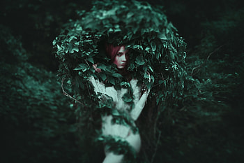 rrrrr, women, leaves, artistic, black and white HD wallpaper