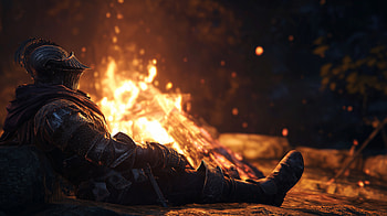 Ashen Knight at the Bonfire — Dark Souls III Quad, video game, Dark Souls, Dark Souls III, bonfire, knight HD wallpaper