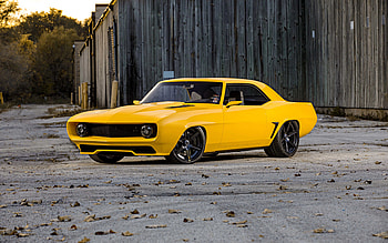 Chevrolet Camaro, 1969, yellow sports coupe, Camaro tuning, vintage cars, american cars, Chevrolet HD wallpaper