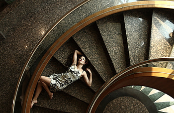 Stairs, fashion, model, woman, female HD wallpaper