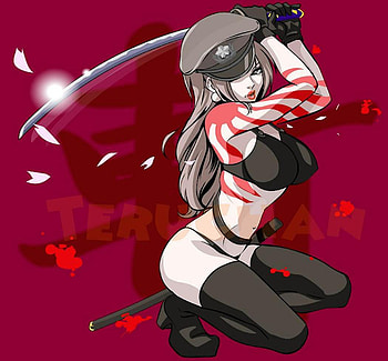 Red, sexy, flowers, tatto, katana HD wallpaper