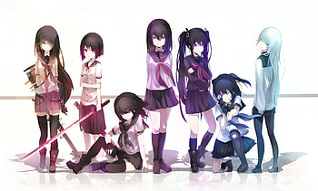 black rock shooter, blue eyes, weapon, uniform, red eyes, blue hair, black hair, long hair, dress HD wallpaper