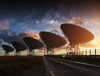 Celestial Dishes — Telescope Array at Dawn, man made, telescope HD wallpaper