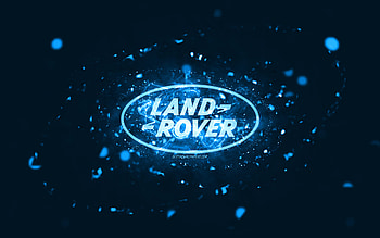 Land Rover blue logo, , blue neon lights, creative, blue abstract background, Land Rover logo, cars brands, Land Rover HD wallpaper