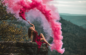 Girl Red Dress Smoke Bomb, red-dress, girls, model, smoke HD wallpaper