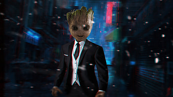 Baby Groot In Suit , baby-groot, superheroes, artwork HD wallpaper