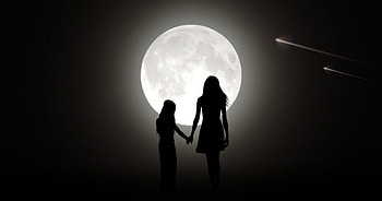 Big And Little Sister, artist, artwork, digital-art, monochrome, black-and-white HD wallpaper