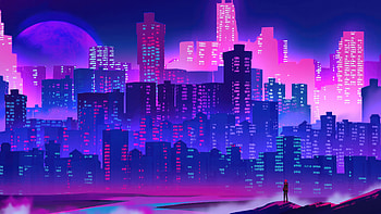 Gazing Beyond Neon Peaks, neon, city, buildings, artist, artwork, digital-art, deviantart HD wallpaper