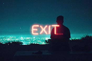 Exit Neon Boy Standing Silhouette, graphy, neon, silhouette HD wallpaper