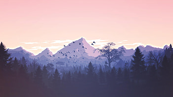 Minimalism Birds Mountains Trees Forest, minimalism, mountains, trees, forest, birds HD wallpaper