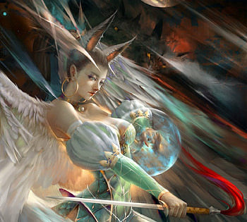 Fox angel, wings, frumusete, fantasy, luminos, girl, angel, fox, sutthiwat dechakamphu, art HD wallpaper
