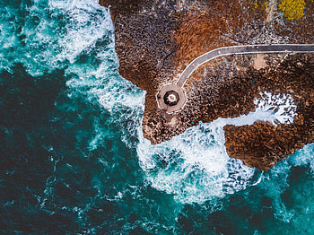 Coast, aerial view, cliff, seascape, sea waves HD wallpaper