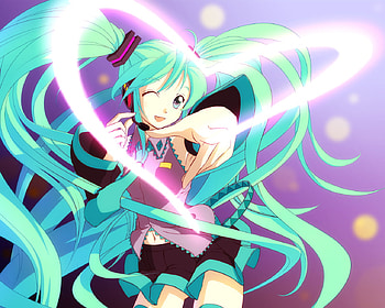 Miku, sexy, skirt, blue eyes, hatsune miku, cute, blue hair, girl, vocaloid, long hair, anime, wink, thighhighs, twintails, heart, micro HD wallpaper