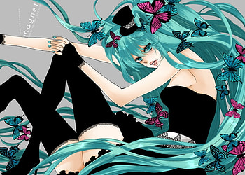 vocaloid, blue eyes, blue hair, long hair, dress, miku hatsune HD wallpaper