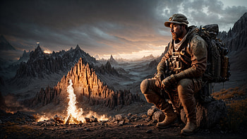 Camping, soldier, camp, campfire, mountain, tent HD wallpaper