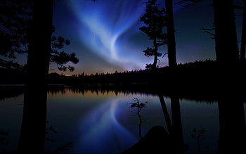Amazing Colorful Aurora, scenery, reflection, trees, sky, nature, stars, lake, aurora HD wallpaper