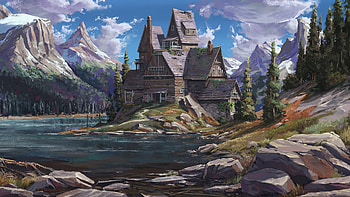 Mountain, Building, Fantasy, House, Peak HD wallpaper