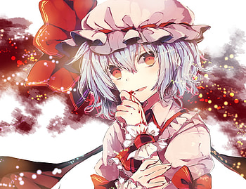 Remilia Scarlet, remilia, succubus, red eyes, blue hair, scarlet, vampire, beauty, anime girl, touhou, short hair, blood HD wallpaper