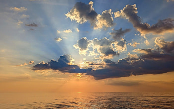Clouds over Sea, sunbeams, Latvia, sea, clouds HD wallpaper