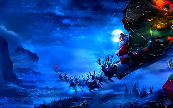 HO HO HO!! SANTA's JOURNEY BEGINS!, night, moon, art, brian lawver, new HD wallpaper
