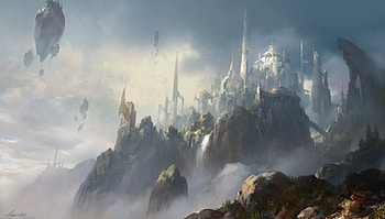 Cloud city, fantasy, art, ling xiang, luminos HD wallpaper
