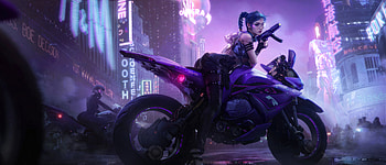 Punk Armed Girl On Bike , cyberpunk, scifi, artist, artwork, digital-art, artstation HD wallpaper