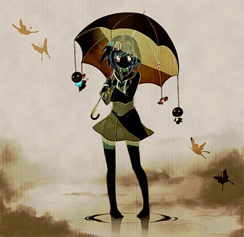 mizushirazu, umbrella, darkness, anime, butterfly HD wallpaper