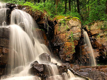 Falls, forests, nature, rocks HD wallpaper