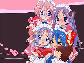 Lucky Star Valentine, valentine, lucky star, kagami, anime, miyuki, konata, tsubasa HD wallpaper