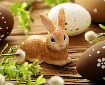Happy Easter!, bunny, egg, wood, chocolate, green, card, figurine, easter HD wallpaper