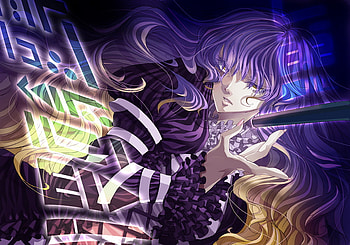 Hijiri Byakuren, wavy hair, yellow eyes, frills, purple hair, rinko, mg54, long hair, byakuren, blonde hair, hijiri, magic, ribbon, pixiv id 382480, gradient hair, anime, nail polish, touhou HD wallpaper