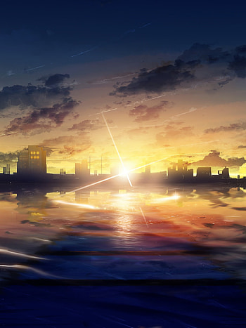 Sunrise anime city, Vibrant colors, Futuristic scenery, Urban beauty HD phone wallpaper