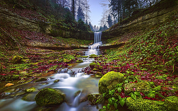 Mossy & Rocky Waterfall Stream, Waterfalls, Rocks, Nature, Streams, Moss HD wallpaper