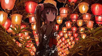 Decorations, night, original, cute anime girl HD wallpaper