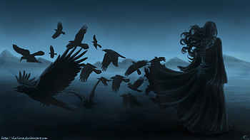 dark horror gothic women raven poe birds art mood background HD wallpaper