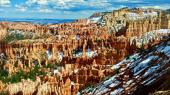 Beautiful Bryce Canyon in spring, utah, landscape, clouds, sky, mountains, rocks, usa HD wallpaper