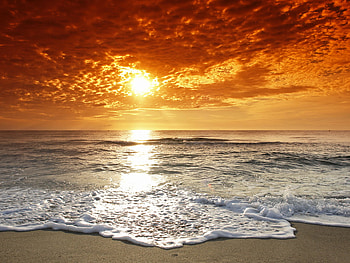 Sunset beach, sky, nature, sunset, sunrise, beach HD wallpaper