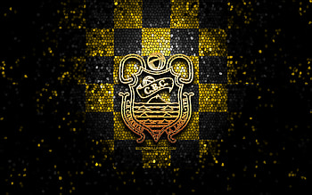 Tenerife BC, glitter logo, ACB, yellow black checkered background, spanish basketball team, CB 1939 Canarias logo, mosaic art, basketball, CB 1939 Canarias HD wallpaper