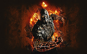Tremor Black Dragon, Mortal Kombat Mobile, Tremor Black Dragon MK Mobile, Mortal Kombat, orange stone background, Mortal Kombat Mobile characters, grunge art, Tremor Black Dragon Mortal Kombat HD wallpaper