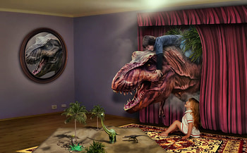 :D, creative, children, room, boy, fantasy, dinosaur, girl, copil HD wallpaper