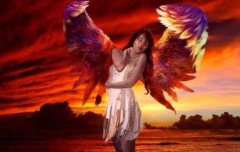 Days End, landscape, angel, magic, sunset HD wallpaper