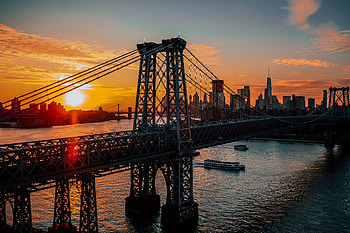 New york, city, bridge, sunrise, architecture, dawn HD wallpaper